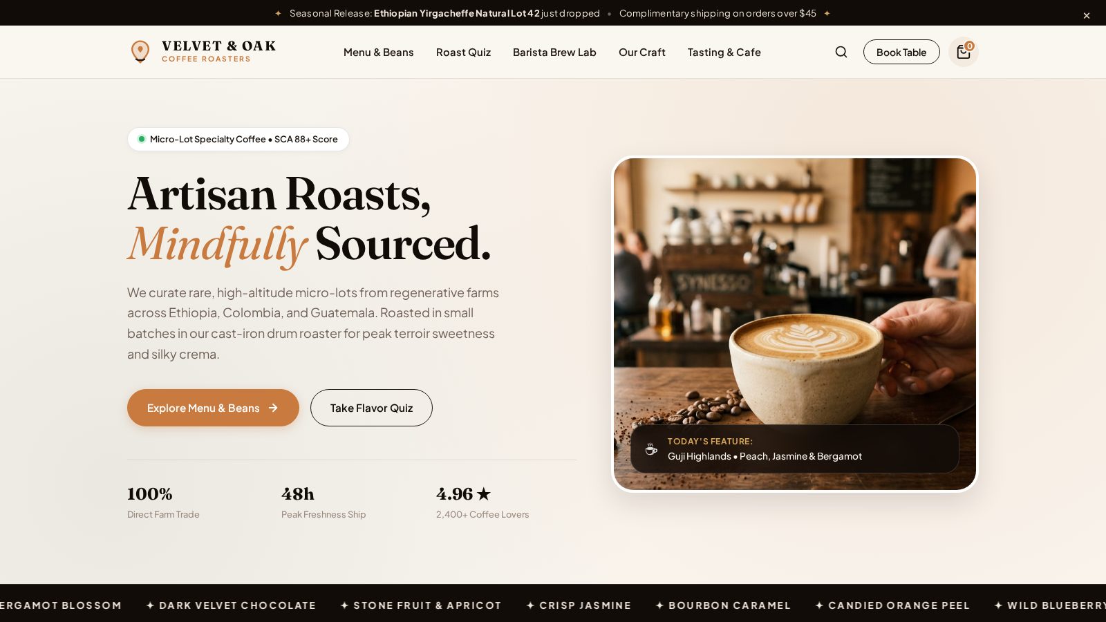 Velvet & Oak — live project screenshot